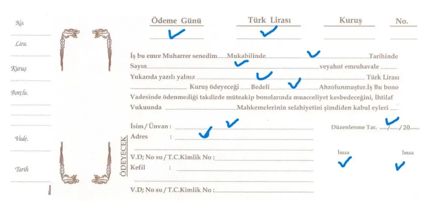 doldurulmuş senet